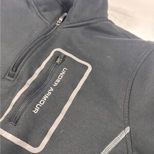 Under Armour Men’s 1/4 Zip Black Fleece Medium Pullover Zip Pocket Front Loose